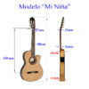Guitarra Mi Niña - Cutaway Serie Thin Body. Paco Castillo. Medidas y Dimensiones.