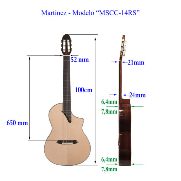 Guitarras Martinez - Modelo: MSCC-14RS – Guitarra Clásica Cutaway con Previo Incluido.